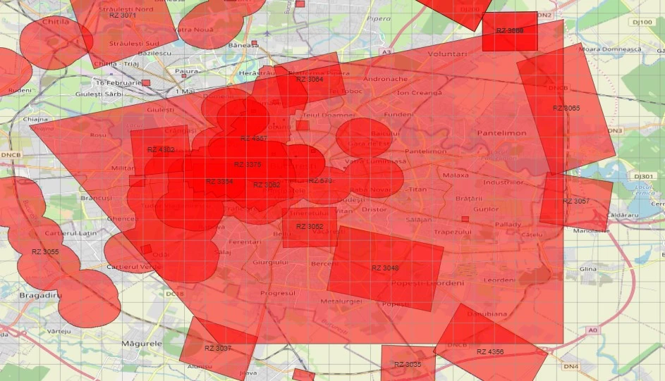 hartă cu zone restricționate pentru zbor cu drona în București – Parcul IOR (autorizație zbor)